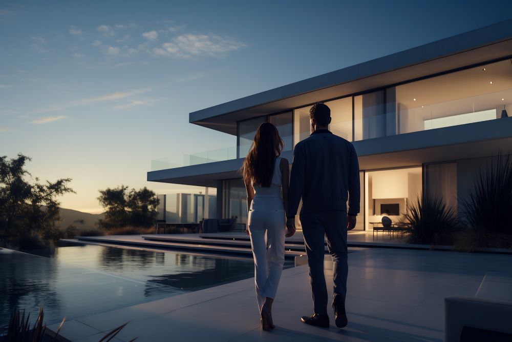 Contemplative Couple at Modern Home