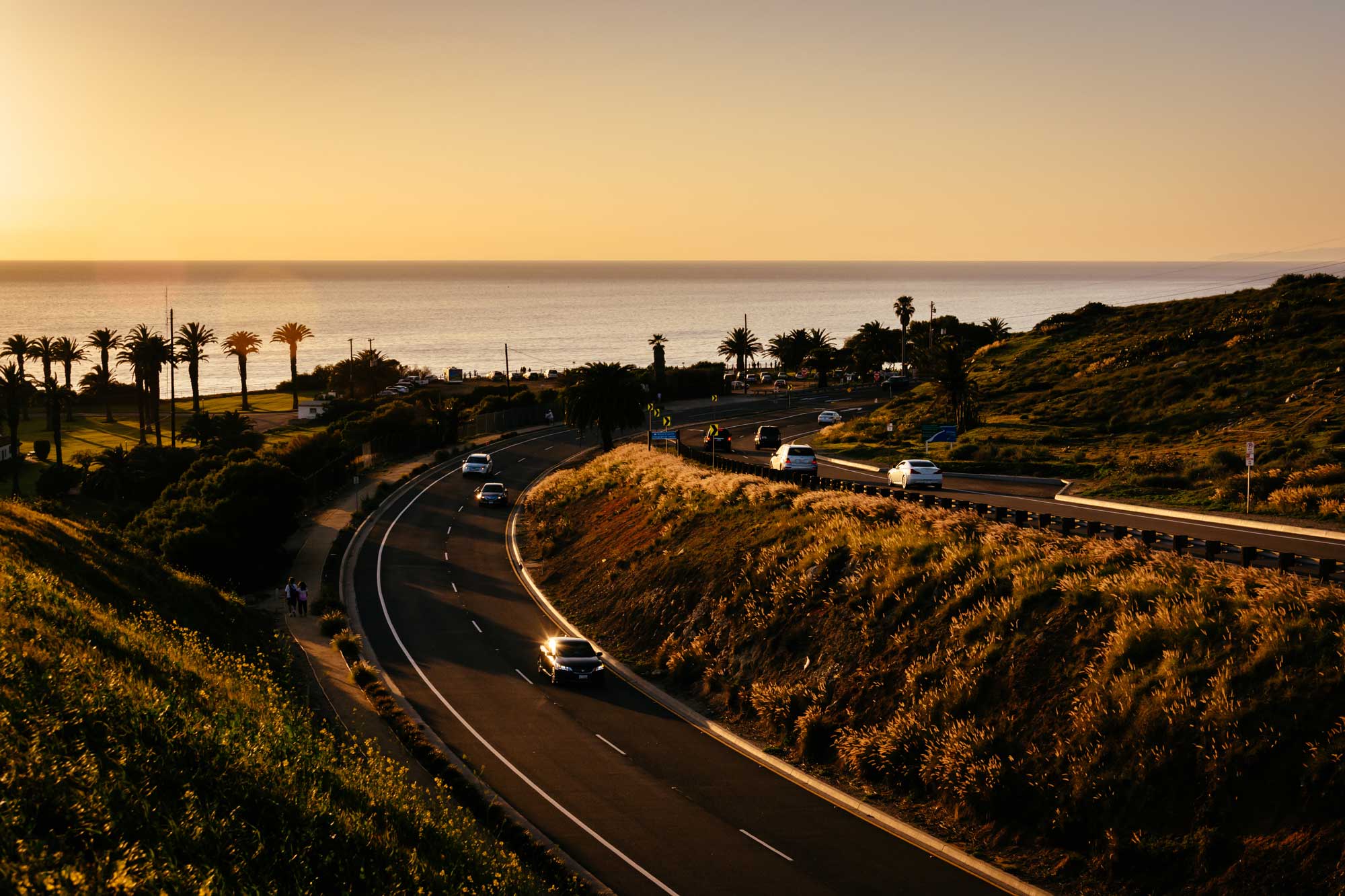 View of Palos Verdes Drive at sunset